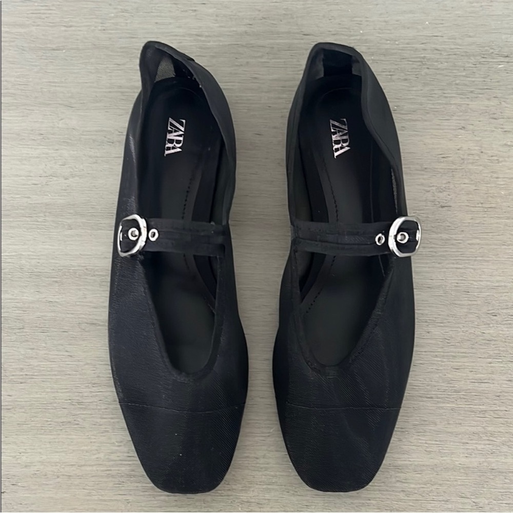 Zara Black Sheer Flats with Buckle - Picture 2 of 3